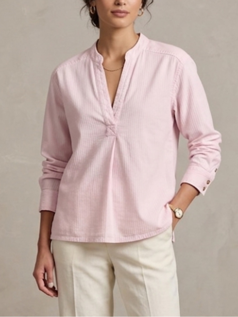 Xirena Long sleeve Tunic Size S Soft Pink Popover V neck 100% Cotton Relaxed